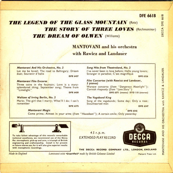 Mantovani With Rawicz & Landauer - The Dream Of Olwen (EP) 24266 Vinyl Singles EP Goede Staat