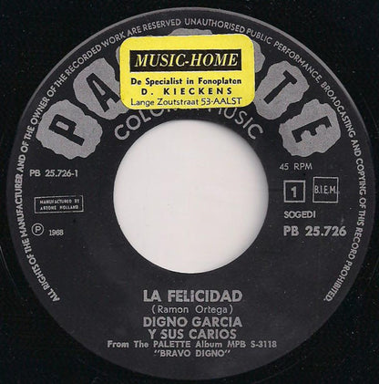 Digno Garcia Y Sus Carios - La Felicidad Vinyl Singles VINYLSINGLES.NL