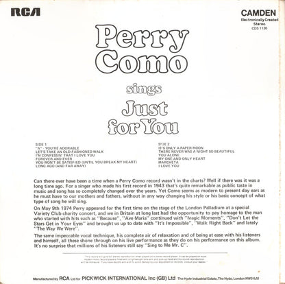 Perry Como - Perry Como Sings Just For You (LP) Vinyl LP VINYLSINGLES.NL