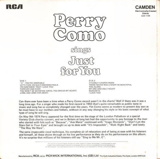 Perry Como - Perry Como Sings Just For You (LP)