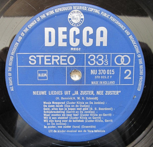 Cast of Ja Zuster Nee Zuster - De Nieuwe Liedjes Uit Ja Zuster Nee Zuster (LP) 44651 Vinyl LP VINYLSINGLES.NL