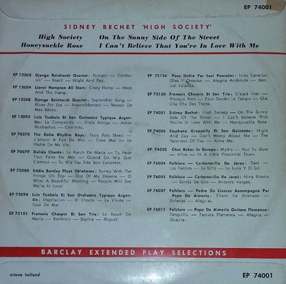 Sidney Bechet - High Society Vinyl Singles EP Vinyl Very Good (VG) <br> Hoes Good Plus (G+)