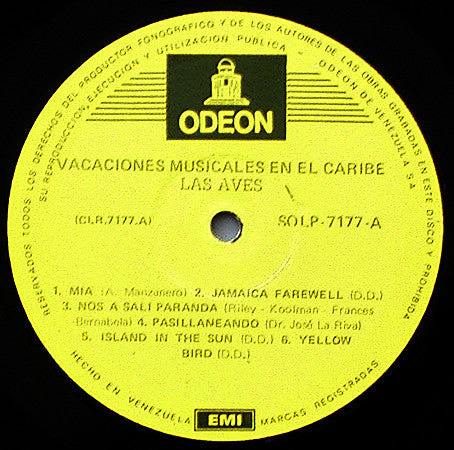Las Aves – Vacaciones Musicales En El Caribe (LP) Vinyl LP Vinyl Very Good (VG) <br> Hoes Good Plus (G+)