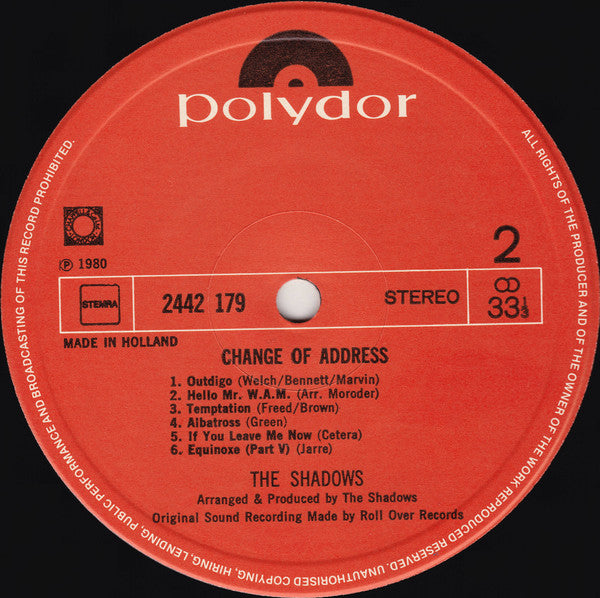 Shadows - Change Of Address (LP) 43404 Vinyl LP VINYLSINGLES.NL