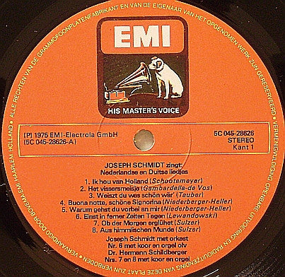 Joseph Schmidt - Joseph Schmidt Zing (LP) Vinyl LP Vinyl Zeer Goed / Hoesje Goed "VINYLSINGLES.NL"