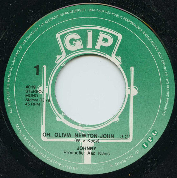 Johnny - Oh, Olivia Newton-John Vinyl Singles Vinyl Very Good (VG) <br> Hoes Generic