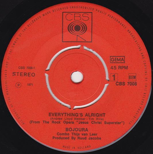 Bojoura - Everything's Alright Vinyl Singles Media: VG+ / Sleeve: G+ "VINYLSINGLES.NL"