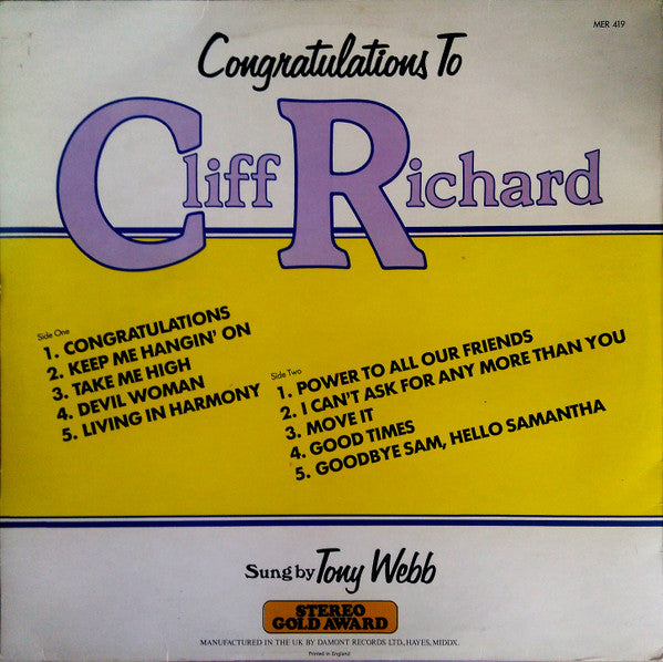 Tony Webb - Congratulations To Cliff Richard (LP) 46515 Vinyl LP Goede Staat