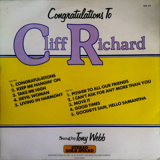 Tony Webb - Congratulations To Cliff Richard (LP)