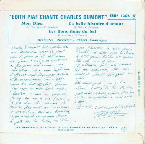 Edith Piaf - Edith Piaf Chante Charles Dumont (EP) 14932 Vinyl Singles EP VINYLSINGLES.NL