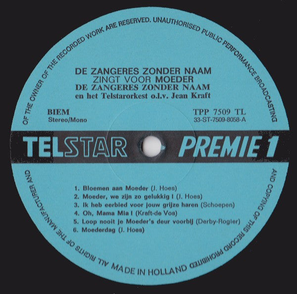 Zangeres Zonder Naam - Zingt Voor Moeder (LP) 44712 Vinyl LP Goede Staat