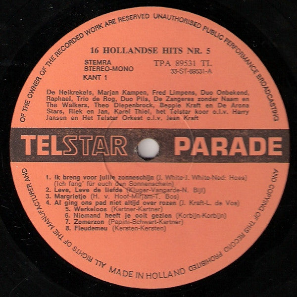 Various - 16 Hollandse Hits 5 (LP) 49126 Vinyl LP Vinyl Very Good (VG) <br> Hoes Good Plus (G+)