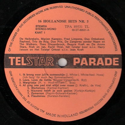 Various - 16 Hollandse Hits 5 (LP) 49126 Vinyl LP Vinyl Very Good (VG) <br> Hoes Good Plus (G+)