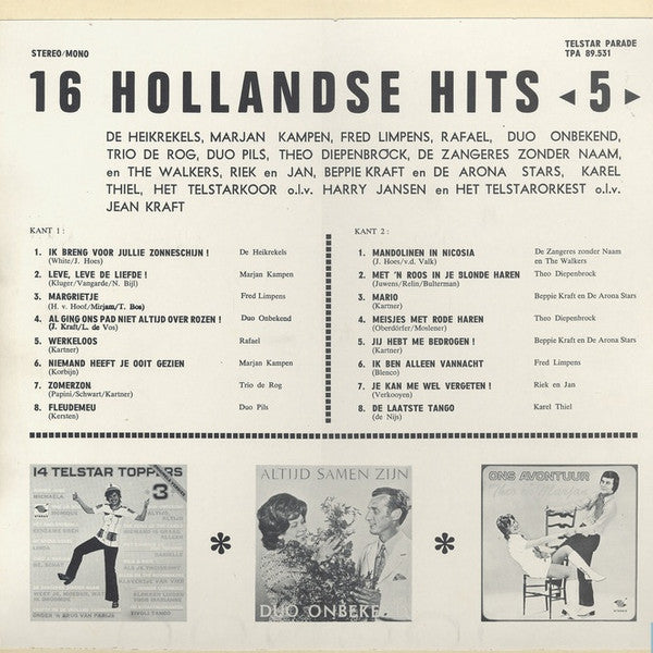 Various - 16 Hollandse Hits 5 (LP) 49126 Vinyl LP Vinyl Very Good (VG) <br> Hoes Good Plus (G+)