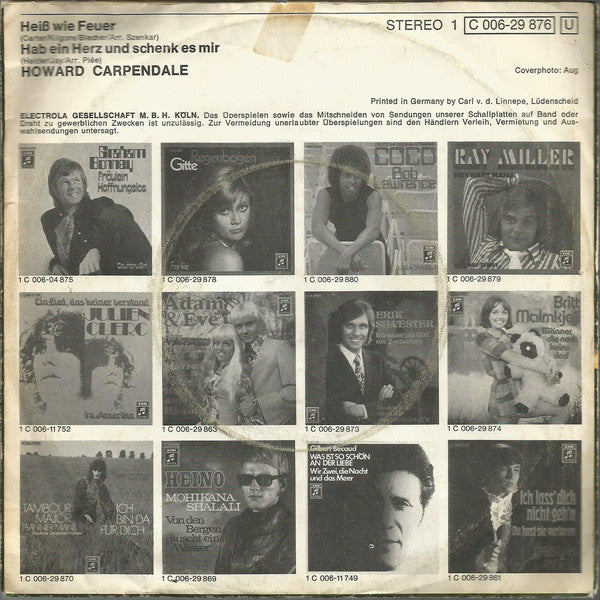 Howard Carpendale - Heiss Wie Feuer 05278 Vinyl Singles Goede Staat