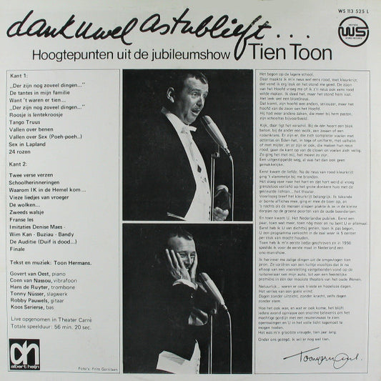 Toon Hermans - Dank U Wel Alstublieft - Hoogtepunten Uit De Jubileumshow Tien Toon (LP) 51732 Vinyl LP Vinyl Zeer Goed / Hoesje Goed "VINYLSINGLES.NL"