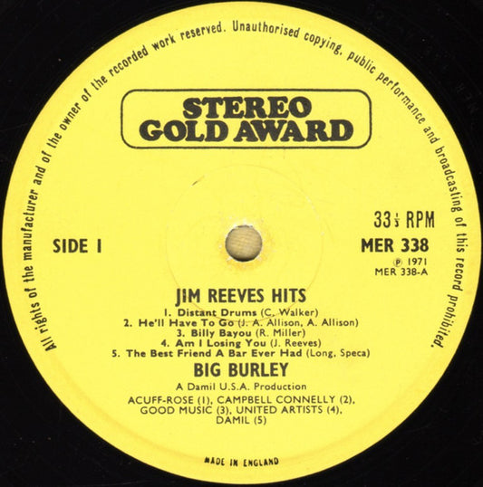 Big Burley - I Can't Forget Those Jim Reeves Hits (LP)