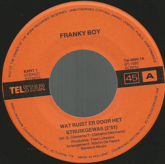 Franky Boy - Wat Ruist Er Door Het Struikgewas 29166 Vinyl Singles Vinyl Zeer Goed / Hoesje Goed "VINYLSINGLES.NL"