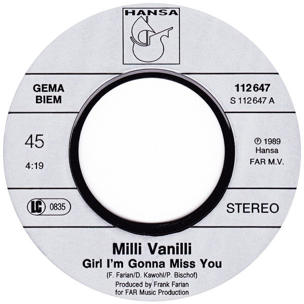 Milli Vanilli - Girl I'm Gonna Miss You 34413 31642 26939 17462 21917 34258 Vinyl Singles VINYLSINGLES.NL