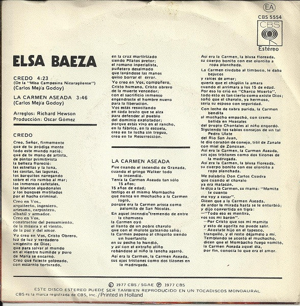 Elsa Baeza - Credo 32866 Vinyl Singles Goede Staat