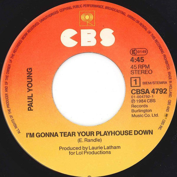 Paul Young - I'm Gonna Tear Your Playhouse Down 13267 Vinyl Singles Hoes: Generic