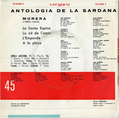 Cobla Laietana / Morera - Antología De La Sardana - Morera (EP) 29614 Vinyl Singles EP Goede Staat