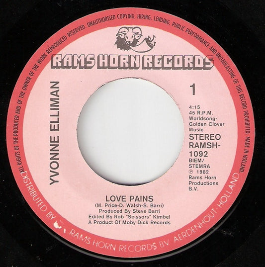Yvonne Elliman - Love Pains Vinyl Singles Vinyl Zeer Goed / Hoesje Goed "VINYLSINGLES.NL"