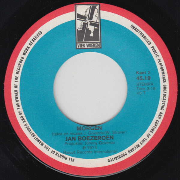Jan Boezeroen - De Dronkaard Vinyl Singles Vinyl Very Good (VG) <br> Hoes Good Plus (G+)