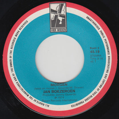Jan Boezeroen - De Dronkaard Vinyl Singles Vinyl Very Good (VG) <br> Hoes Good Plus (G+)