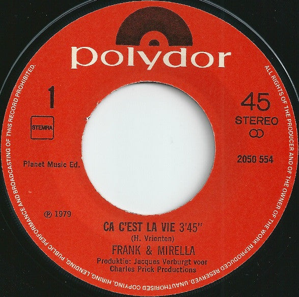 Frank & Mirella - Ca C'est La Vie 07874 Vinyl Singles VINYLSINGLES.NL