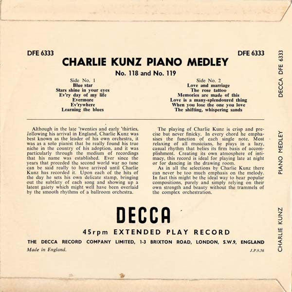 Charlie Kunz - Charlie Kunz Piano Medley No.118-119 (EP) 13994 Vinyl Singles EP VINYLSINGLES.NL