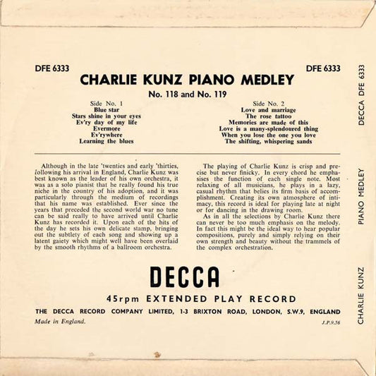 Charlie Kunz - Charlie Kunz Piano Medley No.***-***