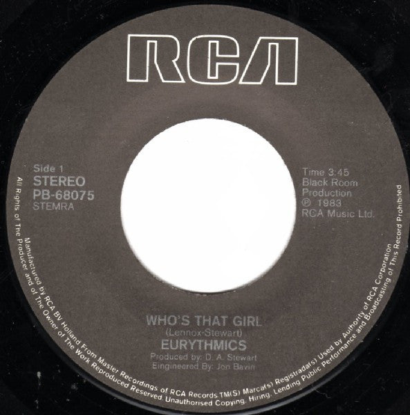 Eurythmics - Who's That Girl 29387 Vinyl Singles Goede Staat