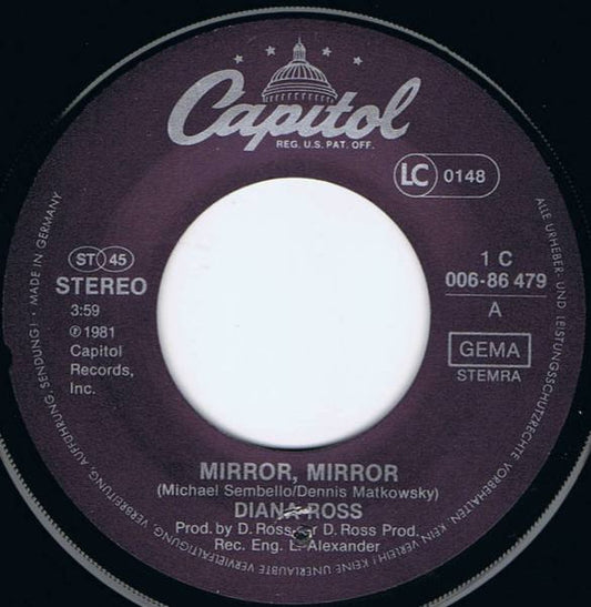 Diana Ross - Mirror Mirror Vinyl Singles Media: VG+ / Sleeve: G+ "VINYLSINGLES.NL"