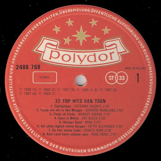 Various - 32 Top Hits Van Toen (LP) Vinyl LP Vinyl Zeer Goed / Hoesje Goed "VINYLSINGLES.NL"
