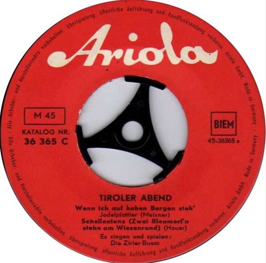 Zirler Buam / Das Edelweiß-Trio / Die Geschwister Krismer - Tiroler Abend Vinyl Singles EP Vinyl Zeer Goed / Hoesje Goed "VINYLSINGLES.NL"