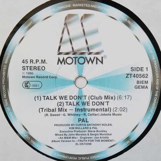 Pal - Talk We Don't (Maxi-Single) Maxi-Singles Vinyl Zeer Goed / Hoesje Goed "VINYLSINGLES.NL"