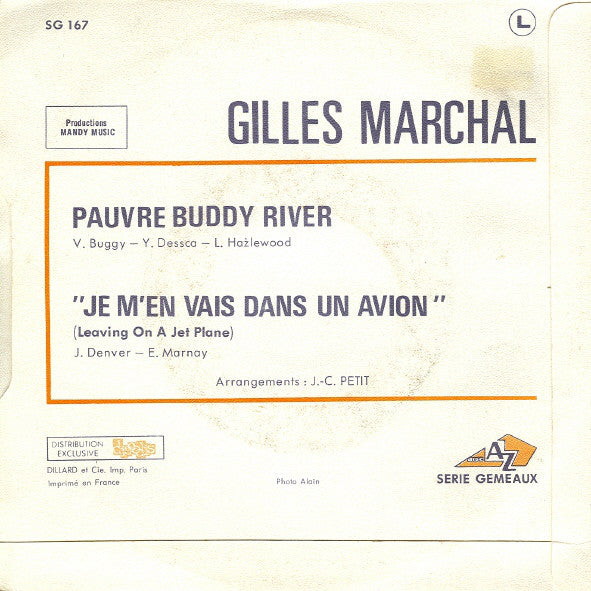 Gilles Marchal - Pauvre Buddy River Vinyl Singles Vinyl Very Good (VG) <br> Hoes Good Plus (G+)