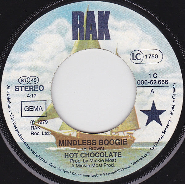 Hot Chocolate - Mindless Boogie Vinyl Singles Vinyl (VG) <br> Hoes (G+)