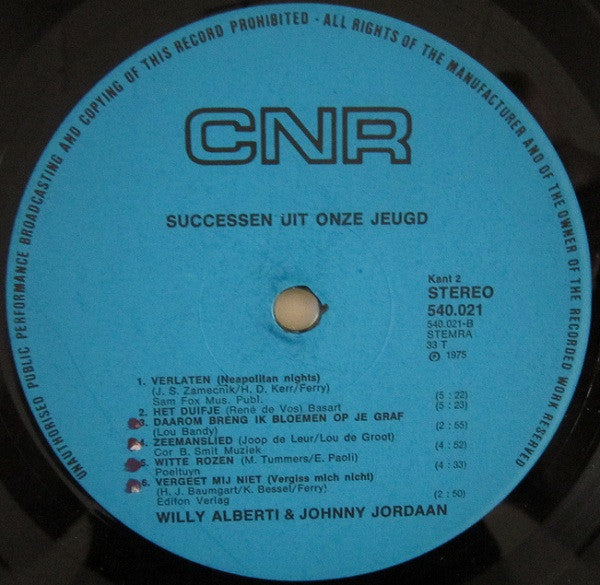 Willy Alberti en Johnny Jordaan - Successen Uit Onze Jeugd (LP) 43403 Vinyl LP VINYLSINGLES.NL