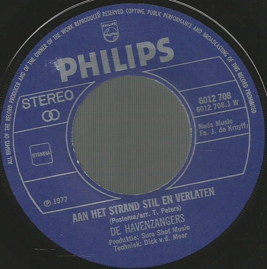 Havenzangers - Aan Het Strand Stil En Verlaten 29038 Vinyl Singles Vinyl Zeer Goed / Hoesje Goed "VINYLSINGLES.NL"