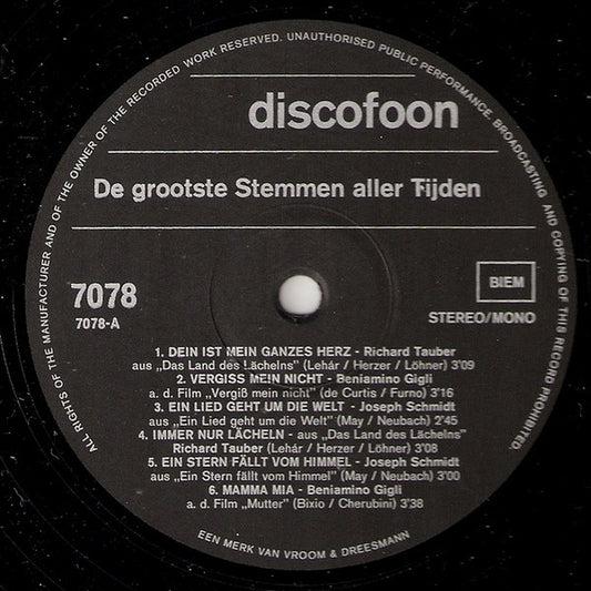 Various - De Grootste Stemmen Aller Tijden (LP) Vinyl LP Vinyl Zeer Goed / Hoesje Goed "VINYLSINGLES.NL"