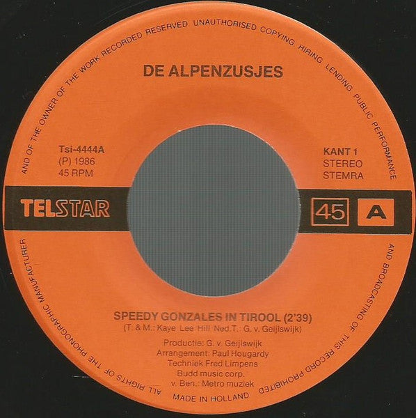 Alpenzusjes - Speedy Gonzales In Tirol 37543 Vinyl Singles VINYLSINGLES.NL