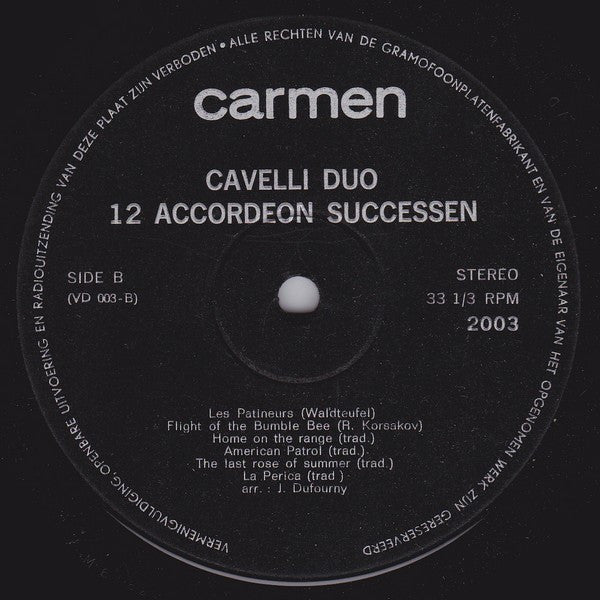 Cavelli Duo - 12 Accordeon Successen (LP) 48776 45346 49704 Vinyl LP VINYLSINGLES.NL