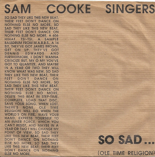 Sam Cooke Singers - So Sad Vinyl Singles Vinyl Very Good (VG) <br> Hoes Good Plus (G+)