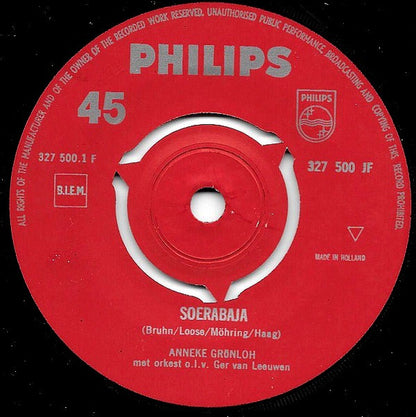 Anneke Gronloh - Soerabaja Vinyl Singles Vinyl Very Good (VG) <br> Hoes Good Plus (G+)