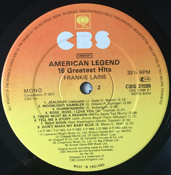 Frankie Laine - American Legend -16 Greatest Hits (LP) 41292 Vinyl LP VINYLSINGLES.NL