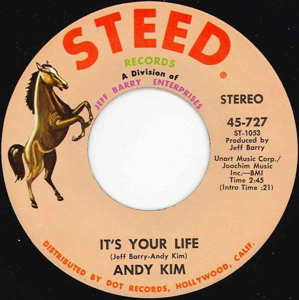 Andy Kim - It's Your Life Vinyl Singles Vinyl Very Good (VG) <br> Hoes Good Plus (G+)
