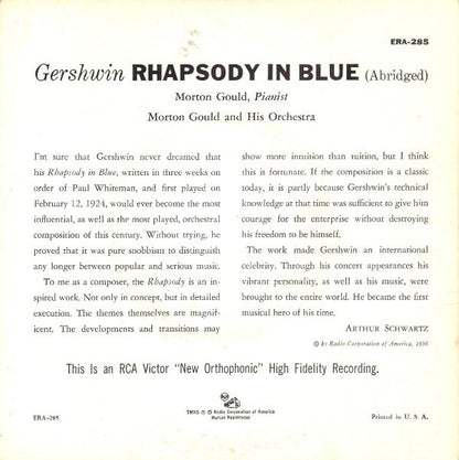 George Gershwin Morton Gould And His Orchestra - Rhapsody In Blue (Abridged) Vinyl Singles Vinyl Very Good (VG) <br> Hoes Good Plus (G+)