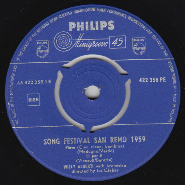 Willy Alberti - Song Festival San Remo 1959 (EP) 33242 Vinyl Singles EP VINYLSINGLES.NL